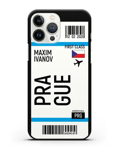 Чехол Авиабилет Прага с именем, фамилией силиконовый для iPhone 13 Pro Max