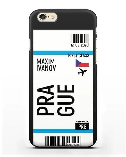 Чехол Авиабилет Прага с именем, фамилией силиконовый для iPhone 6