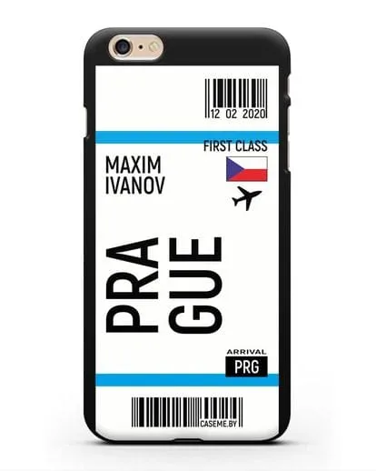 Чехол Авиабилет Прага с именем, фамилией силиконовый для iPhone 6 Plus