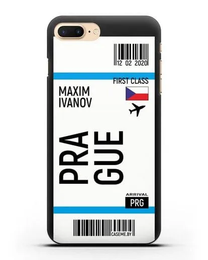 Чехол Авиабилет Прага с именем, фамилией силиконовый для iPhone 8 Plus