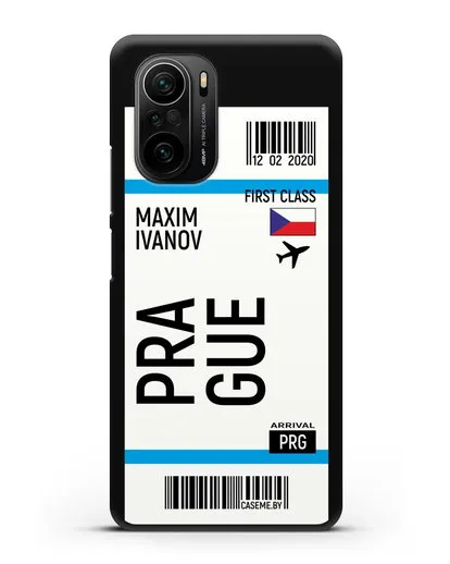 Чехол Авиабилет Прага с именем, фамилией силиконовый для Xiaomi Poco F3