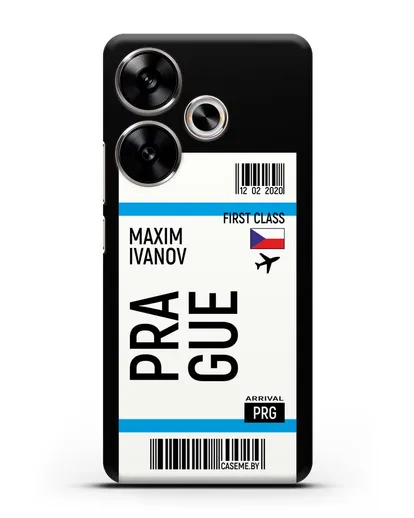 Чехол Авиабилет Прага с именем, фамилией силиконовый для Xiaomi Poco F6