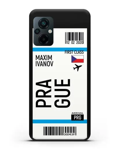 Чехол Авиабилет Прага с именем, фамилией силиконовый для Xiaomi Poco M5