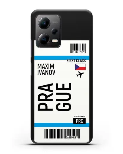 Чехол Авиабилет Прага с именем, фамилией силиконовый для Xiaomi Poco X5
