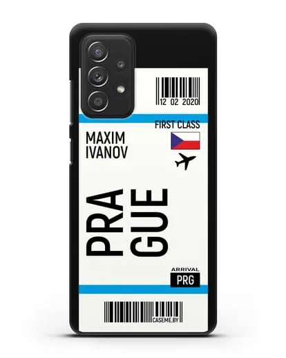 Чехол Авиабилет Прага с именем, фамилией силиконовый для Samsung Galaxy A53