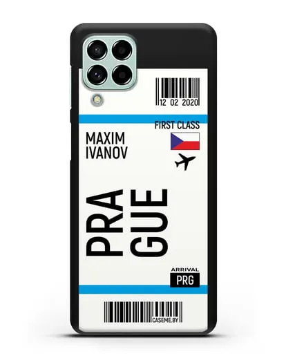 Чехол Авиабилет Прага с именем, фамилией силиконовый для Samsung Galaxy M53 [SM-M536]