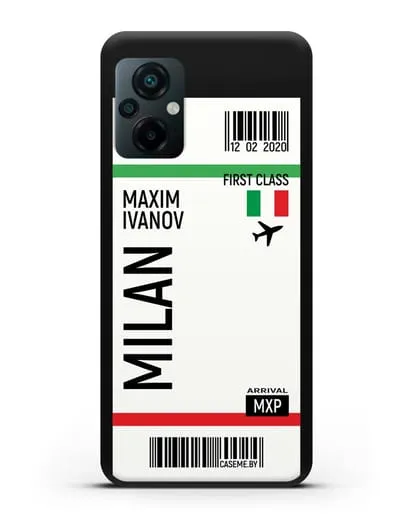 Чехол Авиабилет Милан с именем, фамилией силиконовый для Xiaomi Poco M5