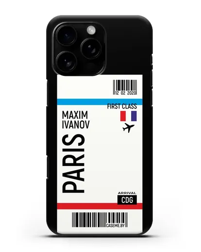 Чехол Авиабилет Париж с именем, фамилией силиконовый для iPhone 16 Pro Max