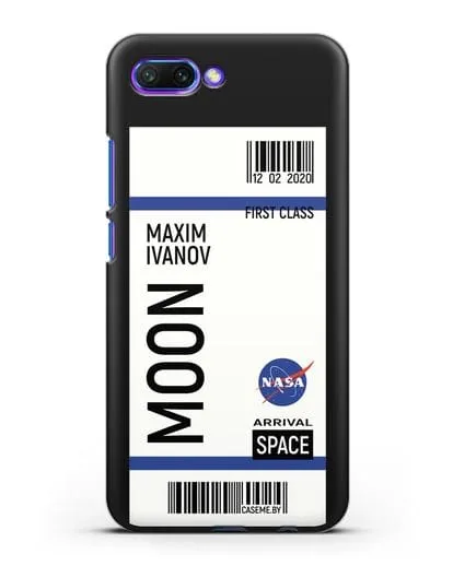 Чехол Космический билет на Луну NASA с именем фамилией силиконовый для Honor 10