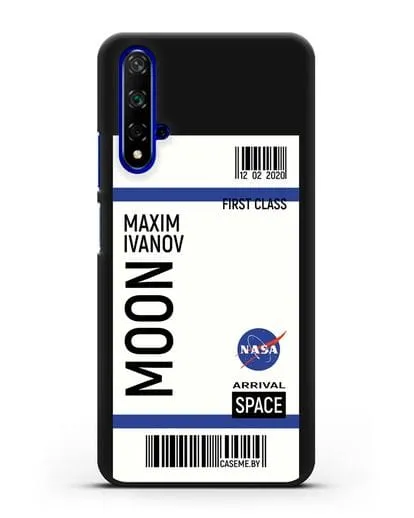 Чехол Космический билет на Луну NASA с именем фамилией силиконовый для Honor 20