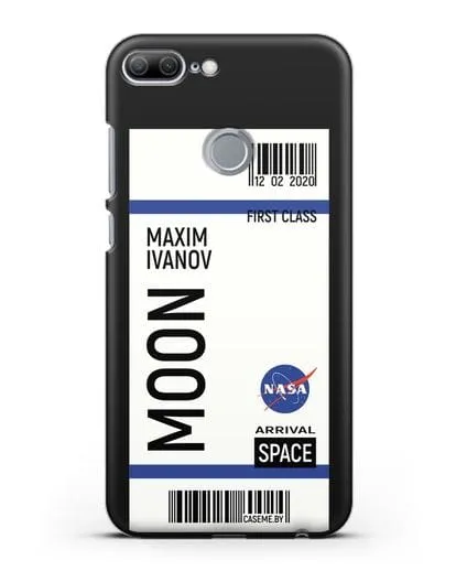 Чехол Космический билет на Луну NASA с именем фамилией силиконовый для Honor 9 Lite