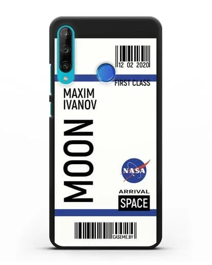 Чехол Космический билет на Луну NASA с именем фамилией силиконовый для Honor 9C