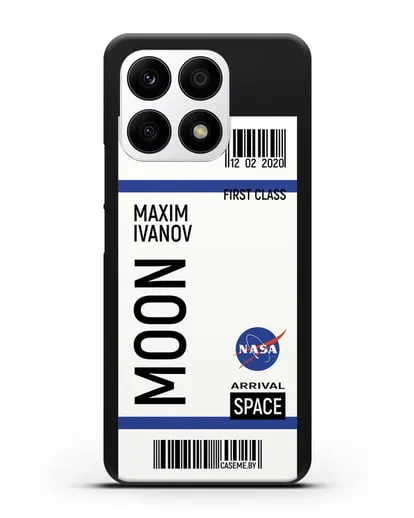 Чехол Космический билет на Луну NASA с именем фамилией силиконовый для Honor X8a