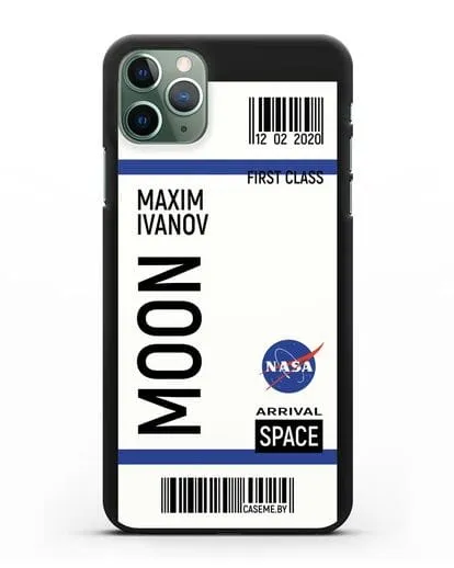 Чехол Космический билет на Луну NASA с именем фамилией силиконовый для iPhone 11 Pro