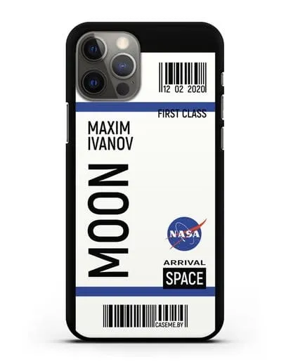Чехол Космический билет на Луну NASA с именем фамилией силиконовый для iPhone 12 Pro