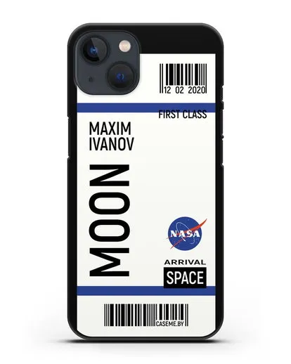 Чехол Космический билет на Луну NASA с именем фамилией силиконовый для iPhone 13 Mini