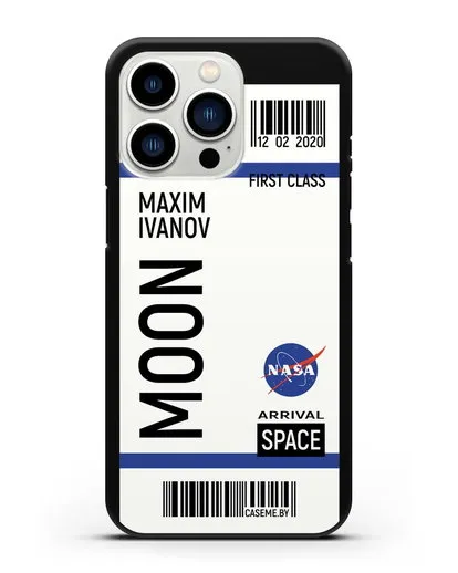 Чехол Космический билет на Луну NASA с именем фамилией силиконовый для iPhone 13 Pro