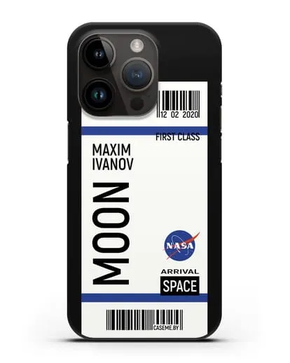 Чехол Космический билет на Луну NASA с именем фамилией силиконовый для iPhone 14 Pro