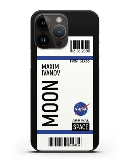 Чехол Космический билет на Луну NASA с именем фамилией силиконовый для iPhone 14 Pro Max