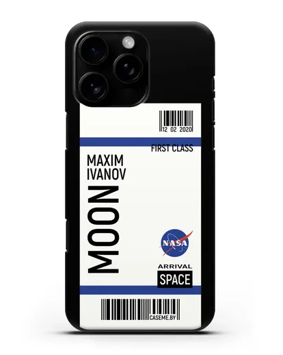 Чехол Космический билет на Луну NASA с именем фамилией силиконовый для iPhone 16 Pro Max