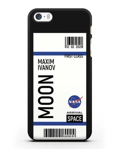 Чехол Космический билет на Луну NASA с именем фамилией силиконовый для iPhone 5/5s/SE