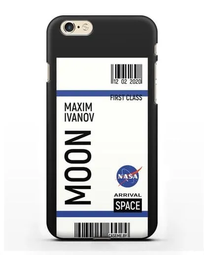 Чехол Космический билет на Луну NASA с именем фамилией силиконовый для iPhone 6