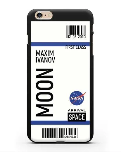 Чехол Космический билет на Луну NASA с именем фамилией силиконовый для iPhone 6 Plus