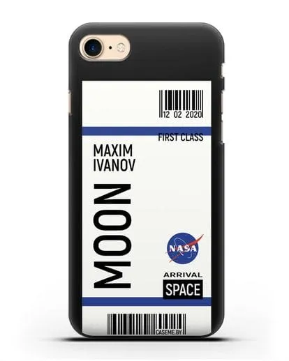 Чехол Космический билет на Луну NASA с именем фамилией силиконовый для iPhone 8