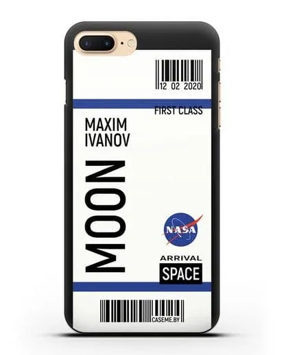 Чехол Космический билет на Луну NASA с именем фамилией силиконовый для iPhone 7 Plus