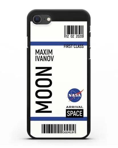 Чехол Космический билет на Луну NASA с именем фамилией силиконовый для iPhone SE 2020