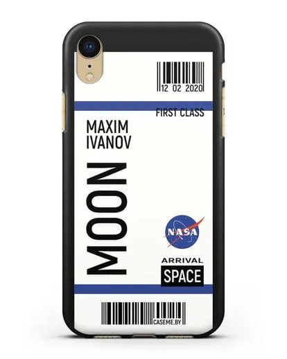 Чехол Космический билет на Луну NASA с именем фамилией силиконовый для iPhone XR