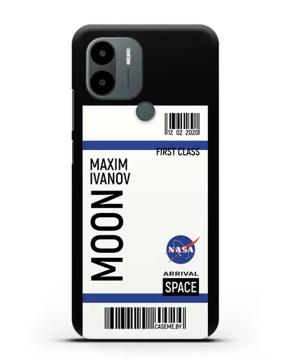 Чехол Космический билет на Луну NASA с именем фамилией силиконовый для Xiaomi Poco C51