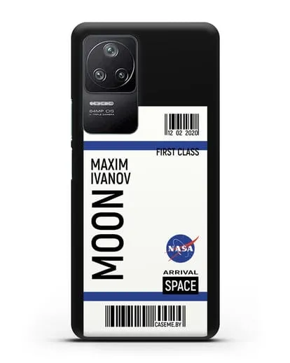 Чехол Космический билет на Луну NASA с именем фамилией силиконовый для Xiaomi Poco F4