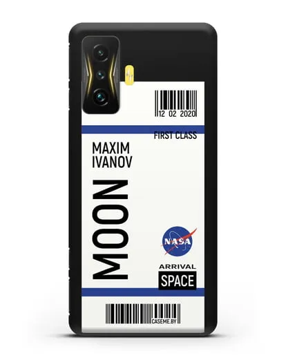 Чехол Космический билет на Луну NASA с именем фамилией силиконовый для Xiaomi Poco F4 GT