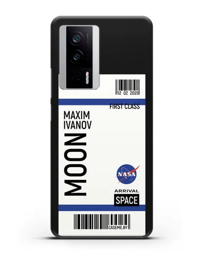 Чехол Космический билет на Луну NASA с именем фамилией силиконовый для Xiaomi Poco F5 Pro
