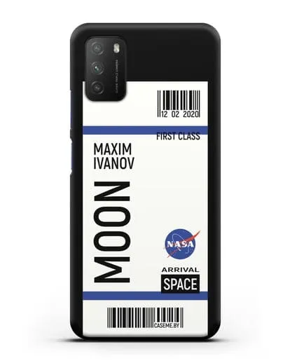 Чехол Космический билет на Луну NASA с именем фамилией силиконовый для Xiaomi Poco M3