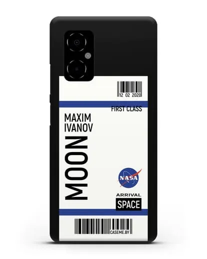 Чехол Космический билет на Луну NASA с именем фамилией силиконовый для Xiaomi Poco M4 5G