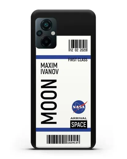 Чехол Космический билет на Луну NASA с именем фамилией силиконовый для Xiaomi Poco M5