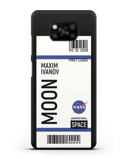 Чехол Космический билет на Луну NASA с именем фамилией силиконовый для Xiaomi Poco X3