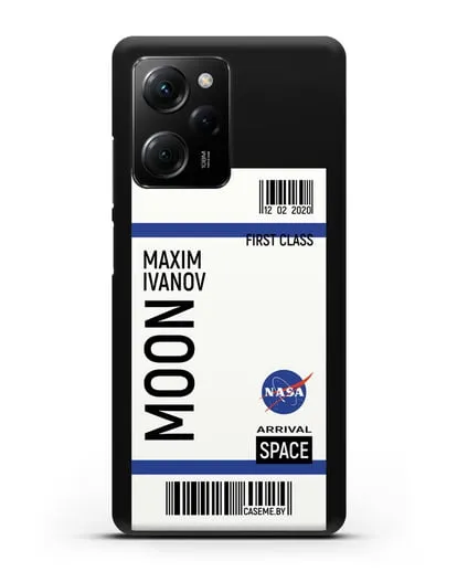 Чехол Космический билет на Луну NASA с именем фамилией силиконовый для Xiaomi Poco X5 Pro