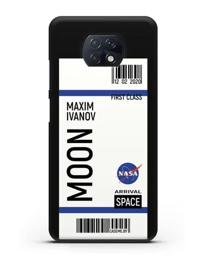 Чехол Космический билет на Луну NASA с именем фамилией силиконовый для Xiaomi Redmi Note 9T