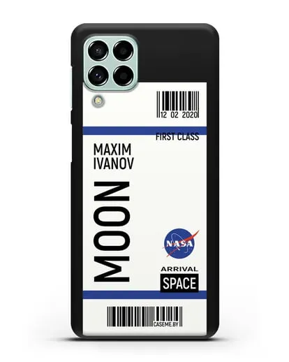 Чехол Космический билет на Луну NASA с именем фамилией силиконовый для Samsung Galaxy M53 [SM-M536]