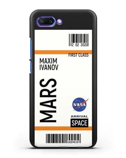 Чехол Космический билет на Марс NASA с именем фамилией силиконовый для Honor 10