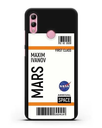 Чехол Космический билет на Марс NASA с именем фамилией силиконовый для Honor 10 Lite