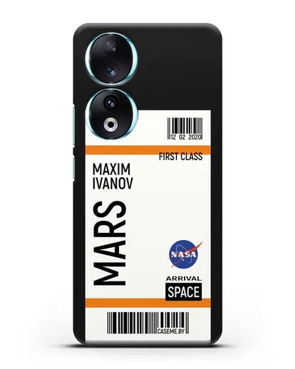 Чехол Космический билет на Марс NASA с именем фамилией силиконовый для Honor 90