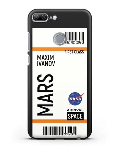 Чехол Космический билет на Марс NASA с именем фамилией силиконовый для Honor 9 Lite
