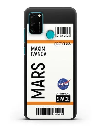 Чехол Космический билет на Марс NASA с именем фамилией силиконовый для Honor 9A