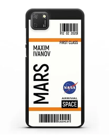 Чехол Космический билет на Марс NASA с именем фамилией силиконовый для Honor 9S