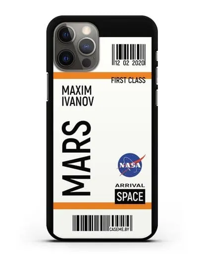 Чехол Космический билет на Марс NASA с именем фамилией силиконовый для iPhone 12 Pro