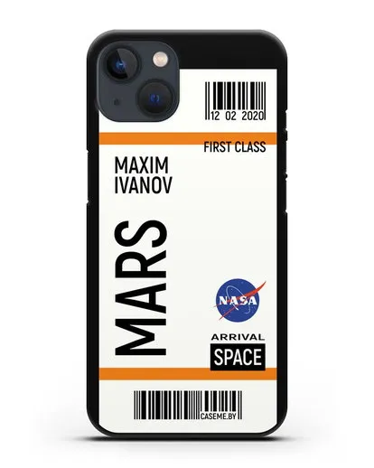 Чехол Космический билет на Марс NASA с именем фамилией силиконовый для iPhone 13